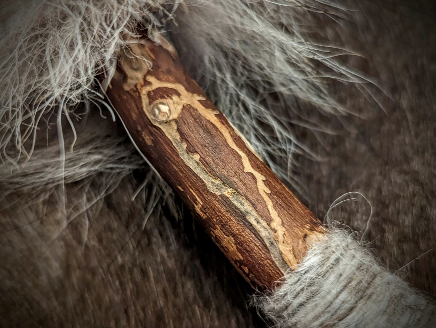 River Folk Medicine Rattle Blue Reindeer Hide Wolf Fur Icelandic Wool