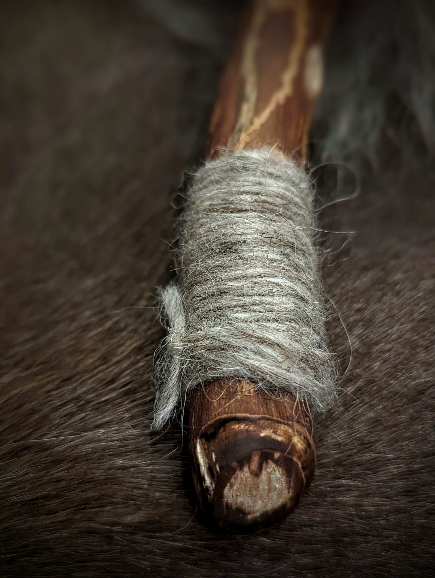 River Folk Medicine Rattle Blue Reindeer Hide Wolf Fur Icelandic Wool