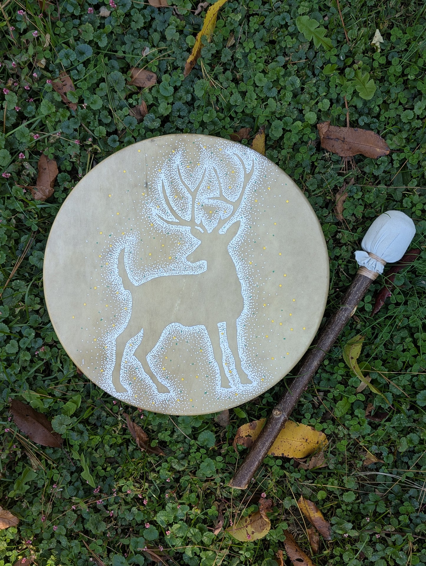 12 Inch Deer Hide Drum With Beater | Hand Painted | Deer Hide Drum