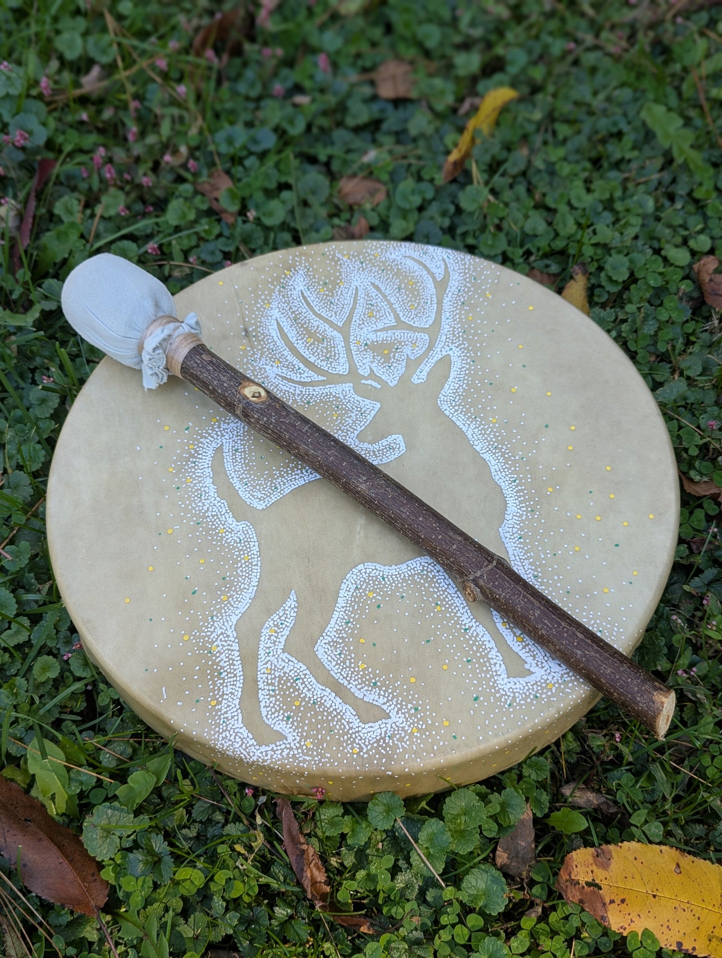 12 Inch Deer Hide Drum With Beater | Hand Painted | Deer Hide Drum