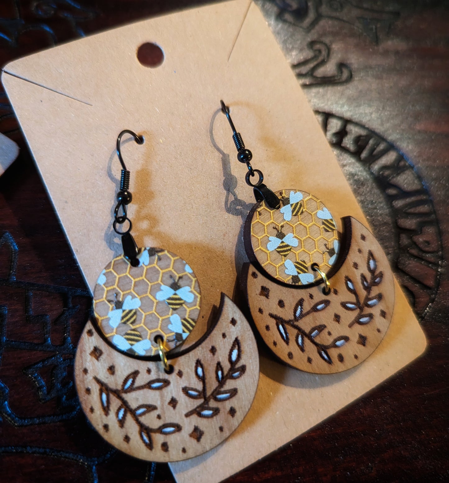 Bee Earrings | Choose Style | Cherry or Mahogany