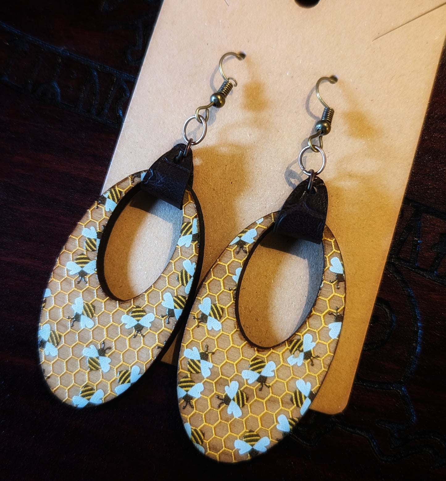 Bee Earrings | Choose Style | Cherry or Mahogany