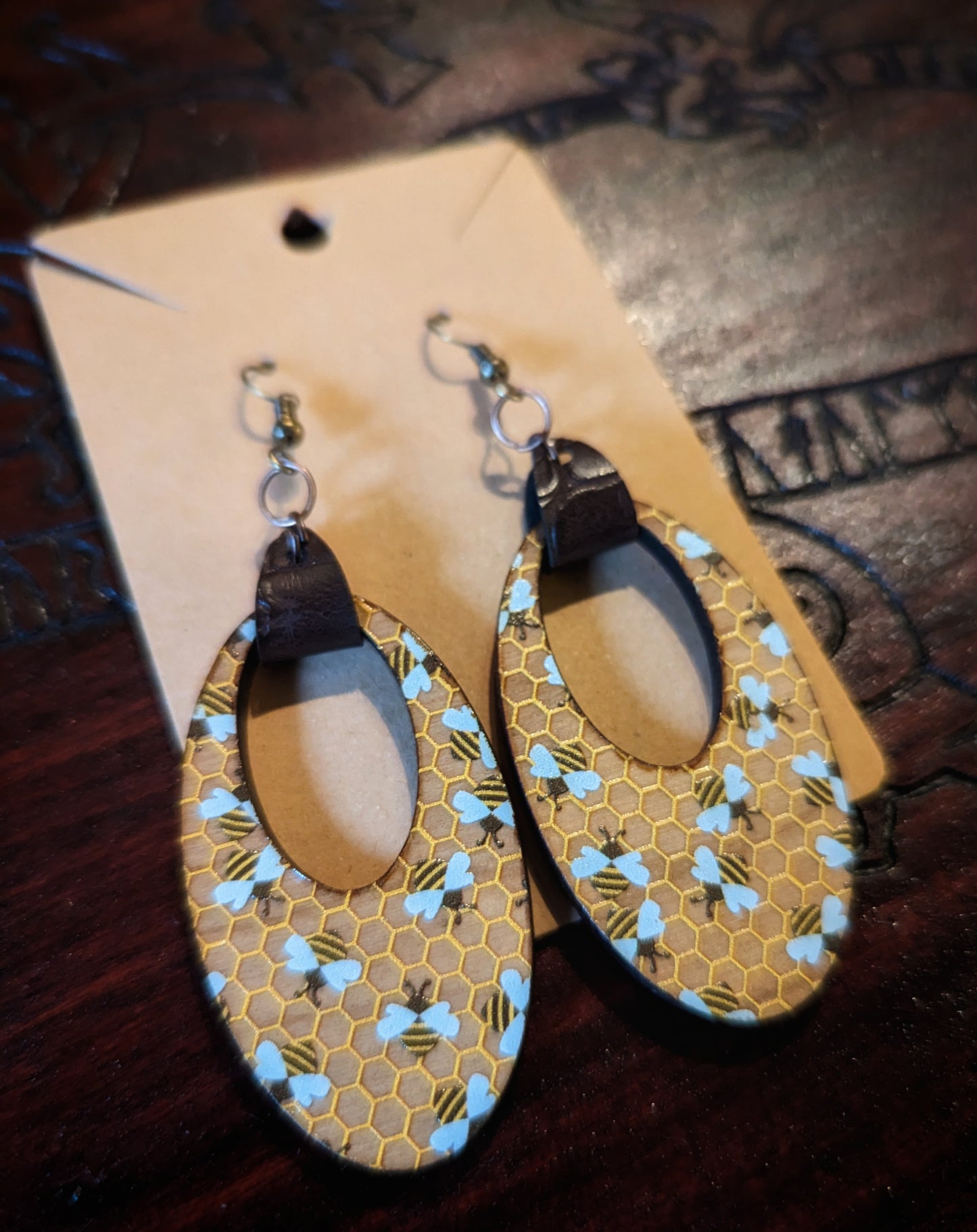 Bee Earrings | Choose Style | Cherry or Mahogany