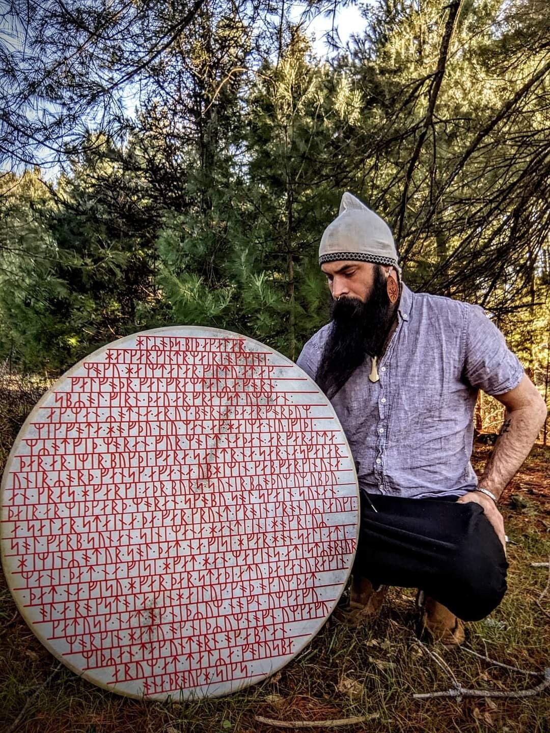 Rotakross Rótkross Protection Galdrastafir Big 30" Goat Hide Shaman Drum Hand Painted Norse Pagan Heathen Asatru Drum