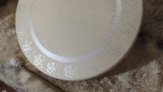 24" Natural Finnish Reindeer Hide Drum With White Buckskin and Alder Wood Beater