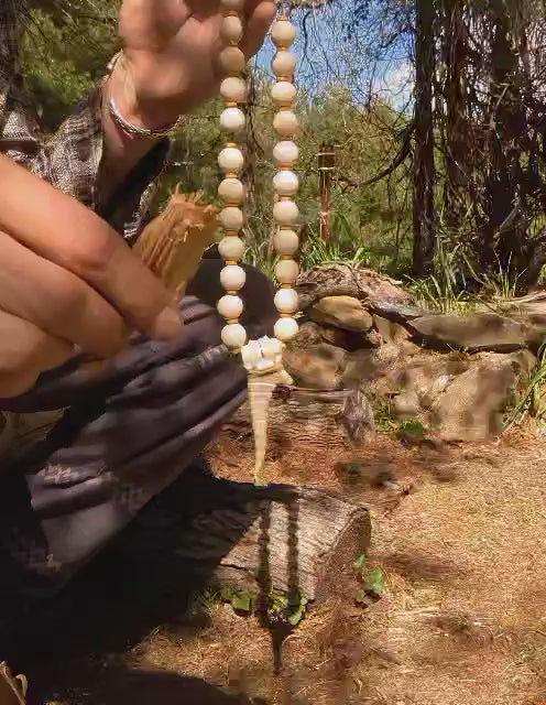 Deer Bone and Antler Rasp Pendant With Wood Beads