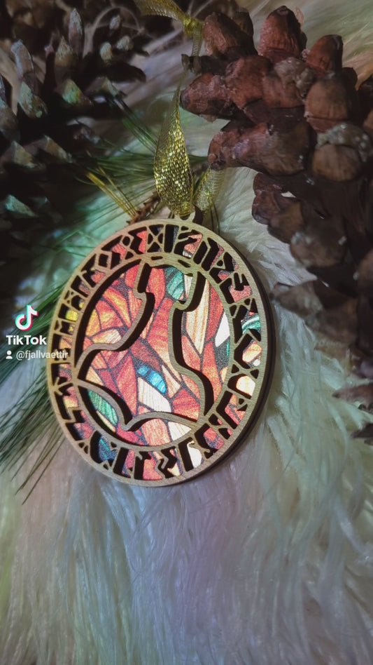 Layered Birch Wood Mjölnir and Rune Ornament