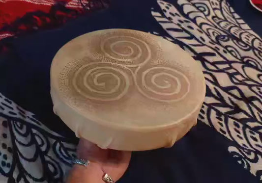 10 Inch Deer Hide Gold Triskelion Hand Drum