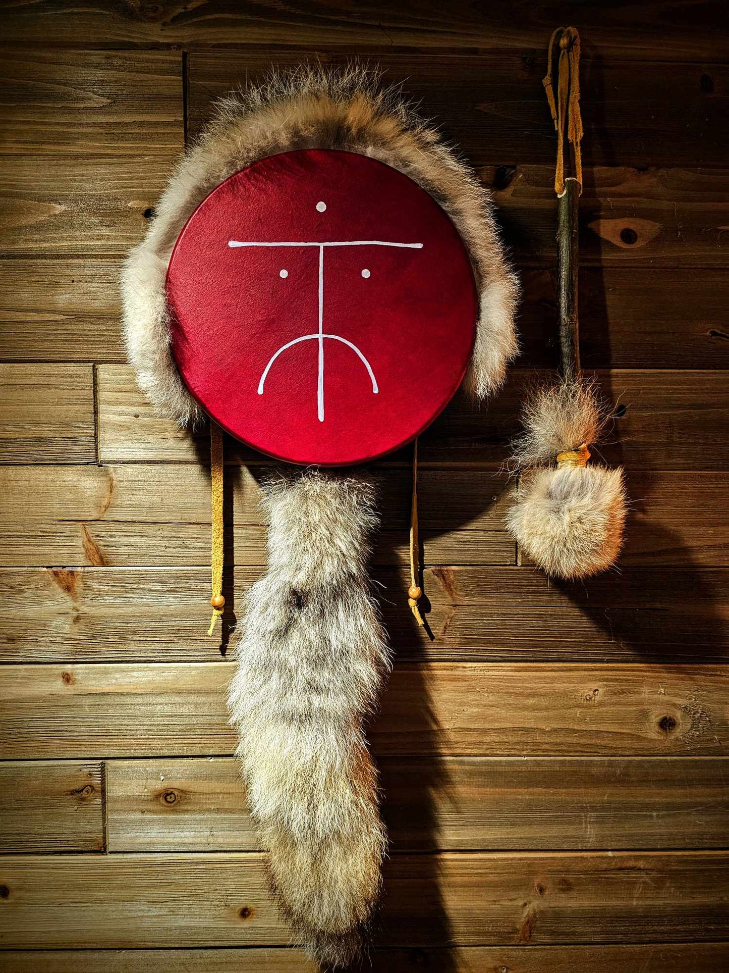 Wild Dog Red Deer Coyote Fur Drum and Alder Wood Beater