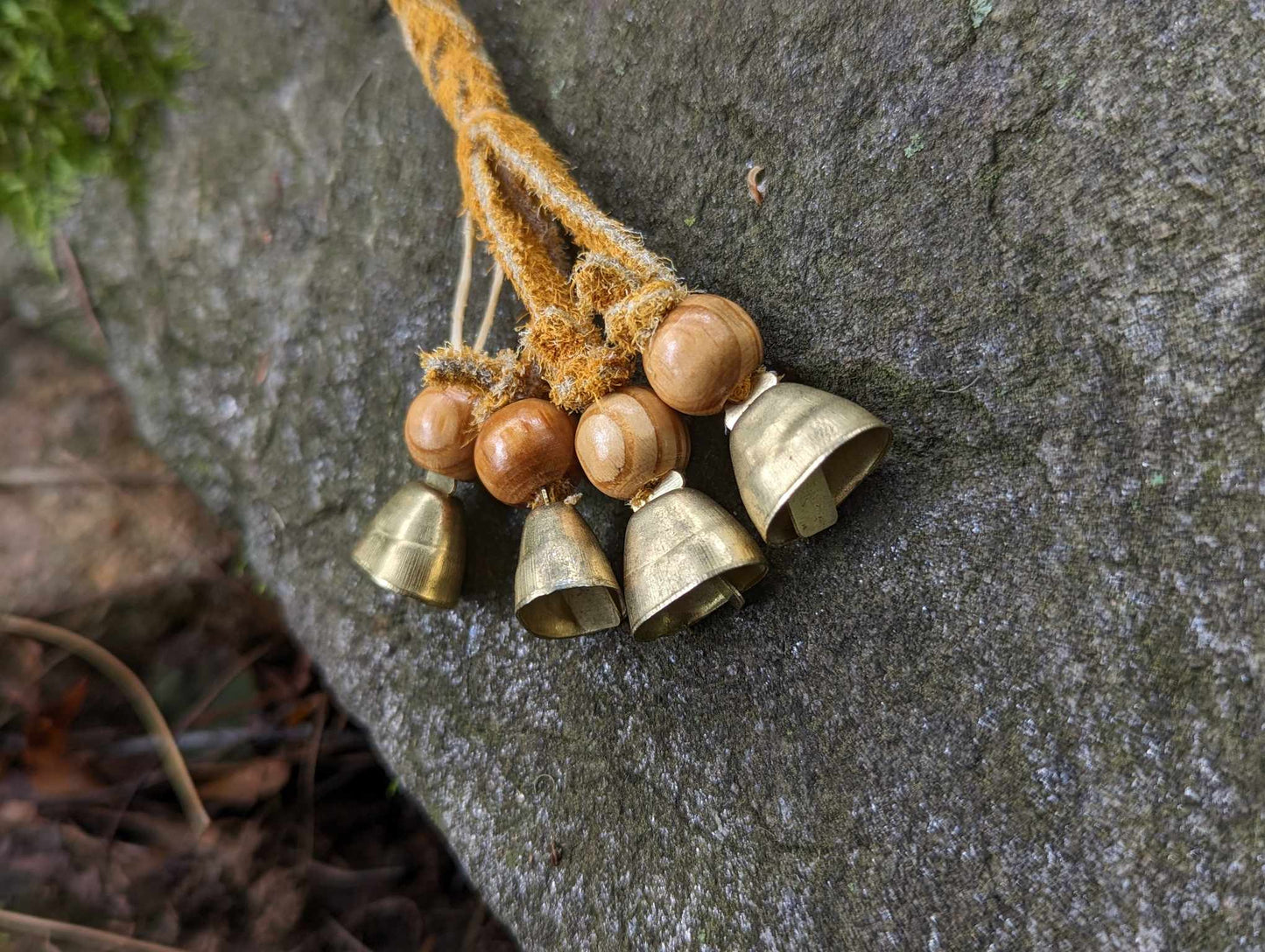 Deer jaw, buckskin, wood bead, 9 bells meditation rattle