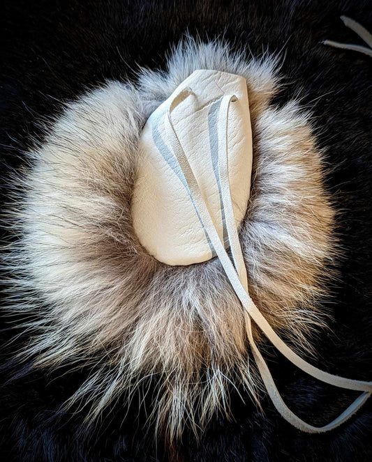 White Buckskin Coyote Fur Medicine Bag
