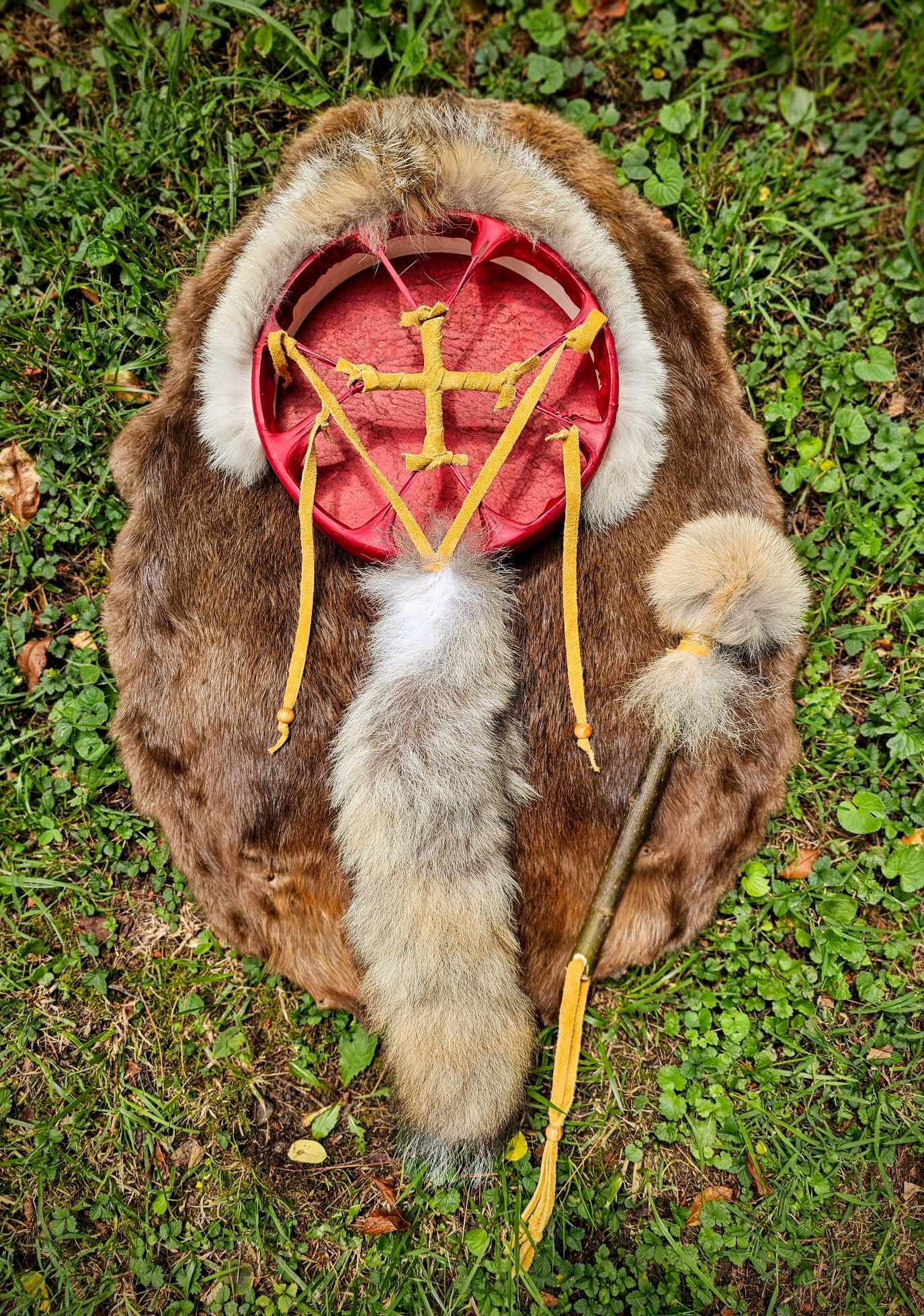 Wild Dog Red Deer Coyote Fur Drum and Alder Wood Beater