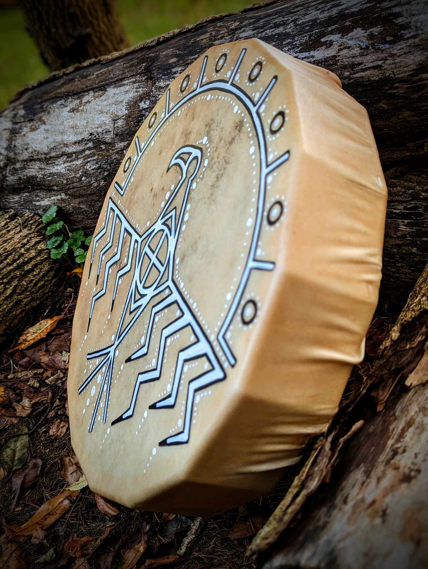 16 Sided 15" Deer Hide Thunderbird Shaman Drum With Beater