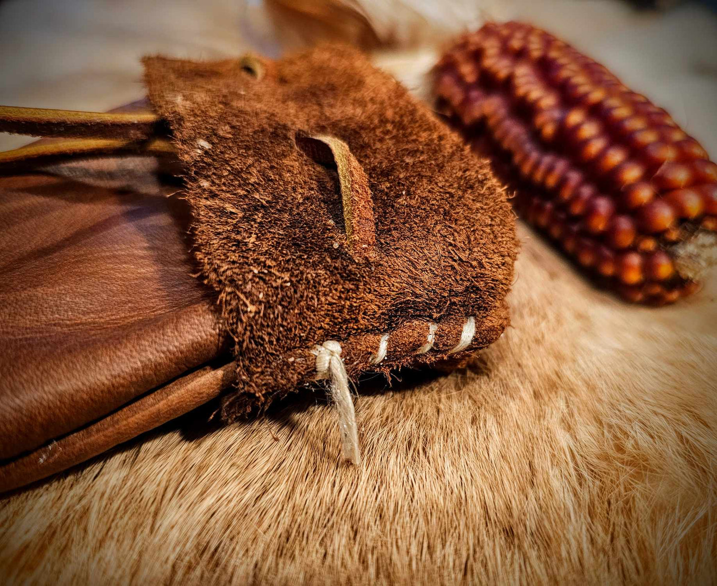 Cowhide Hand Sewn Medicine Bag With Adjustable Cord