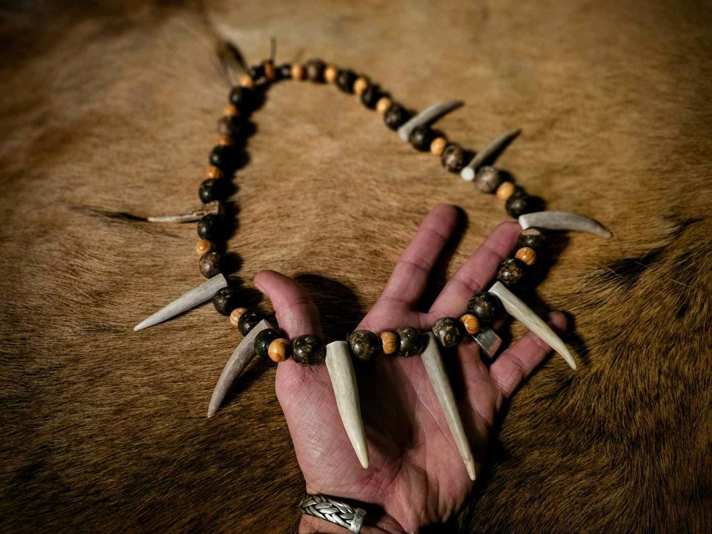 Spirit of the Elk Antler and Wood Bead Necklace
