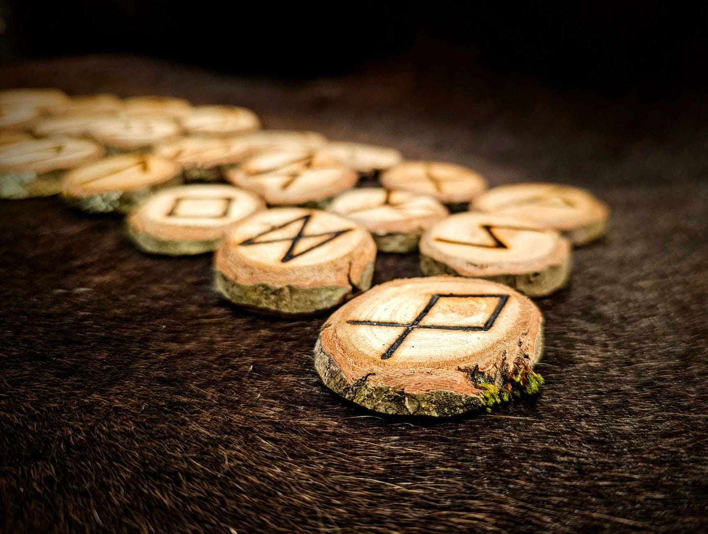 Set of 24 Chestnut Elder Futhark Runes Hand Cut and Burned Natural Wood Runes