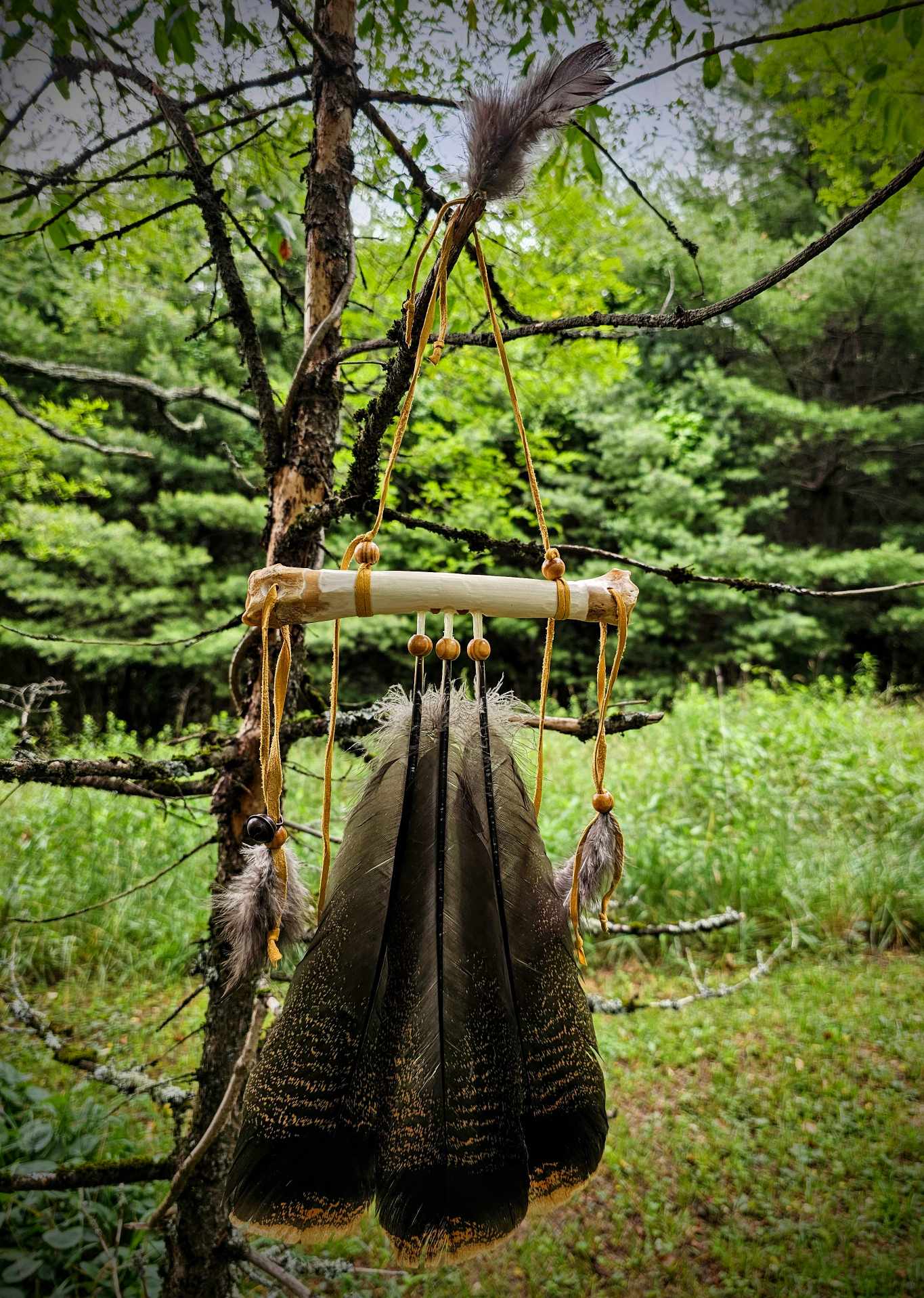 Wild Turkey Feather Deer Leg Bone Smudge Smoke Fan
