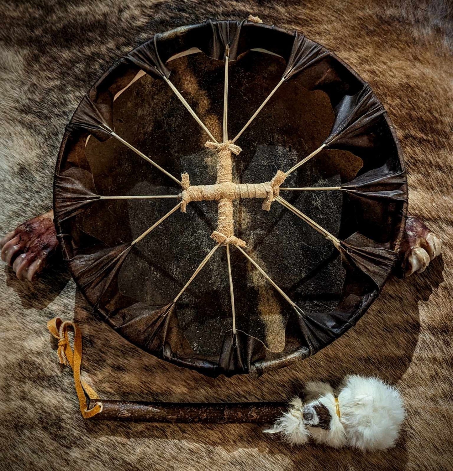 15 Inch Natural Galaxy Stripe Horse Hide Drum and Rabbit Fur Alder Beater