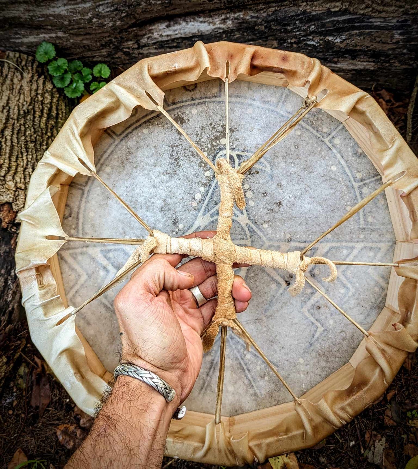 16 Sided 15" Deer Hide Thunderbird Shaman Drum With Beater