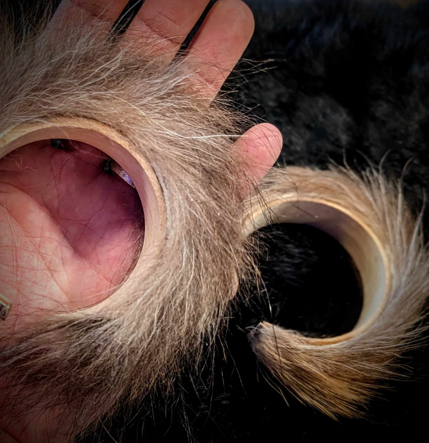 Wolf Fur And Wood Bangle Cuffs