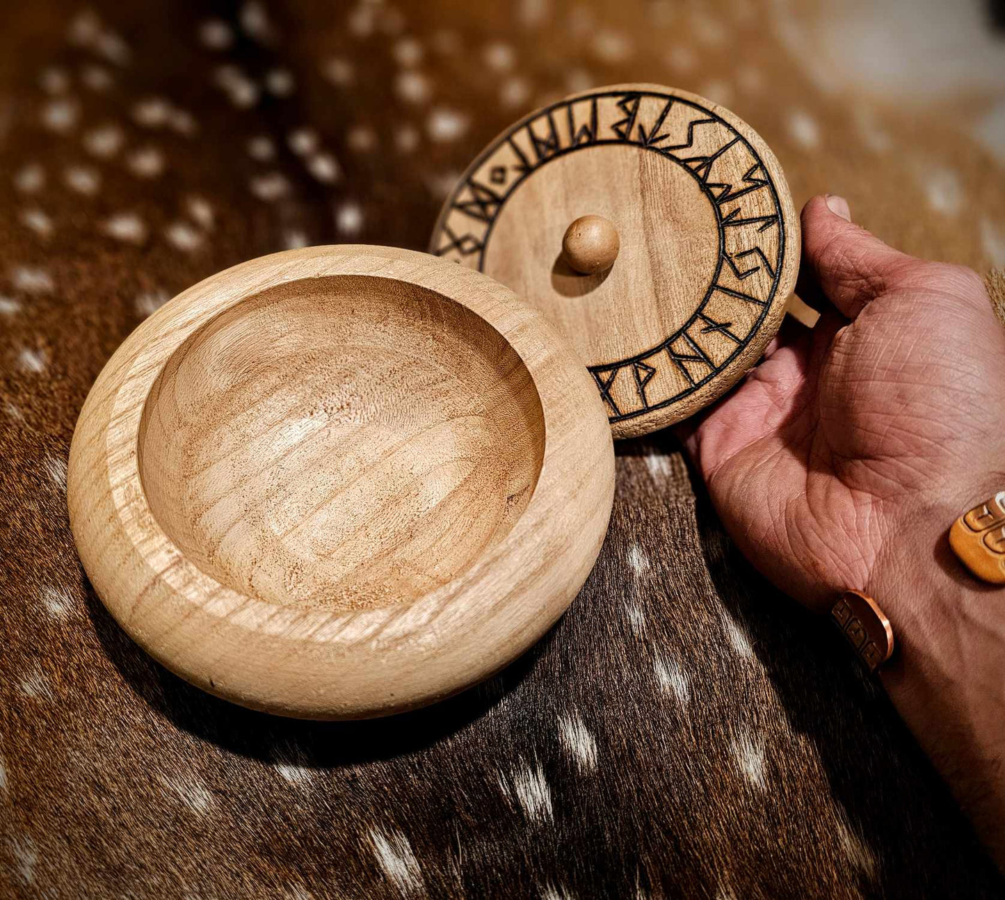 Hand Burned Elder Futhark Bowl With Lid
