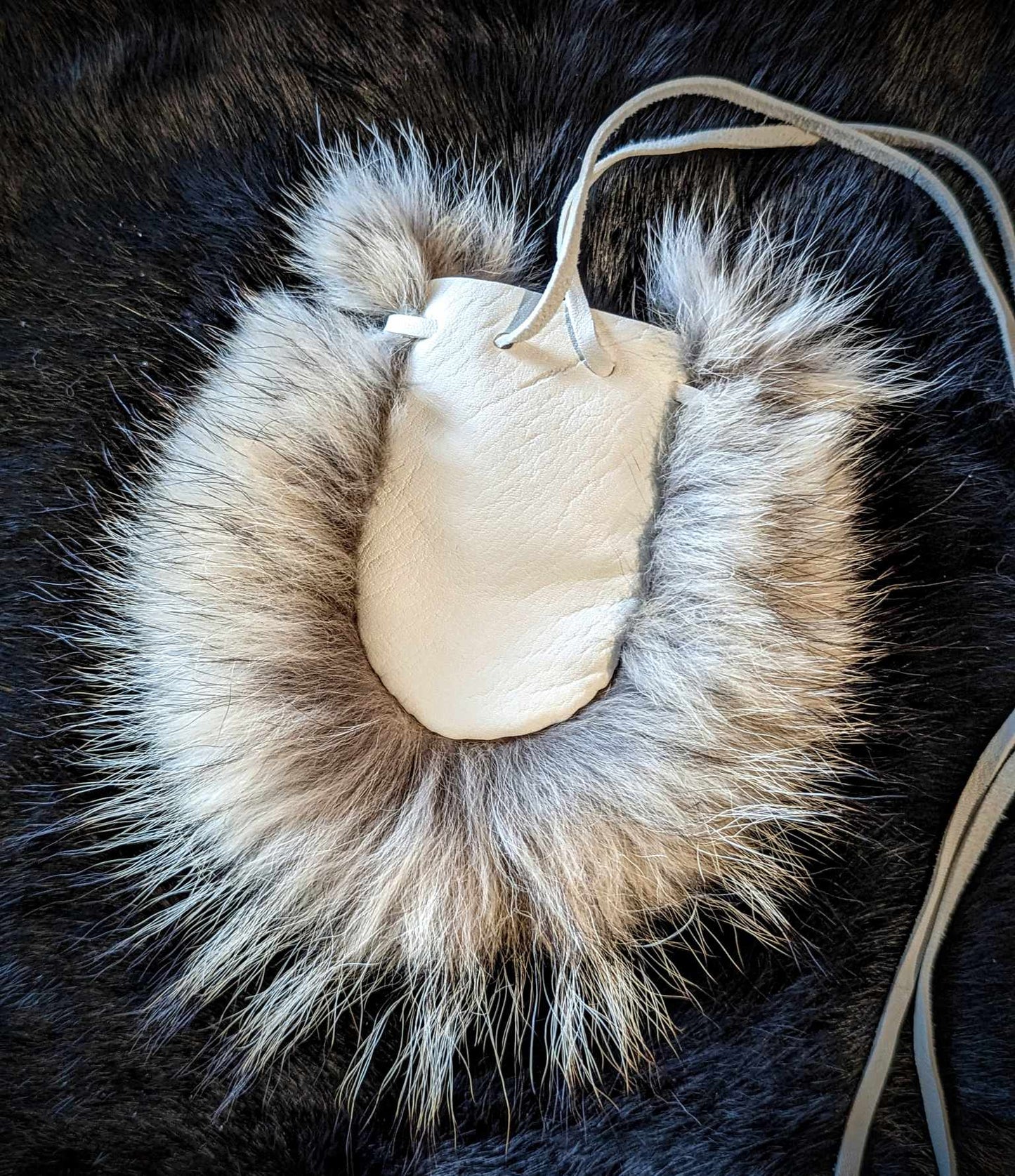 White Buckskin Coyote Fur Medicine Bag