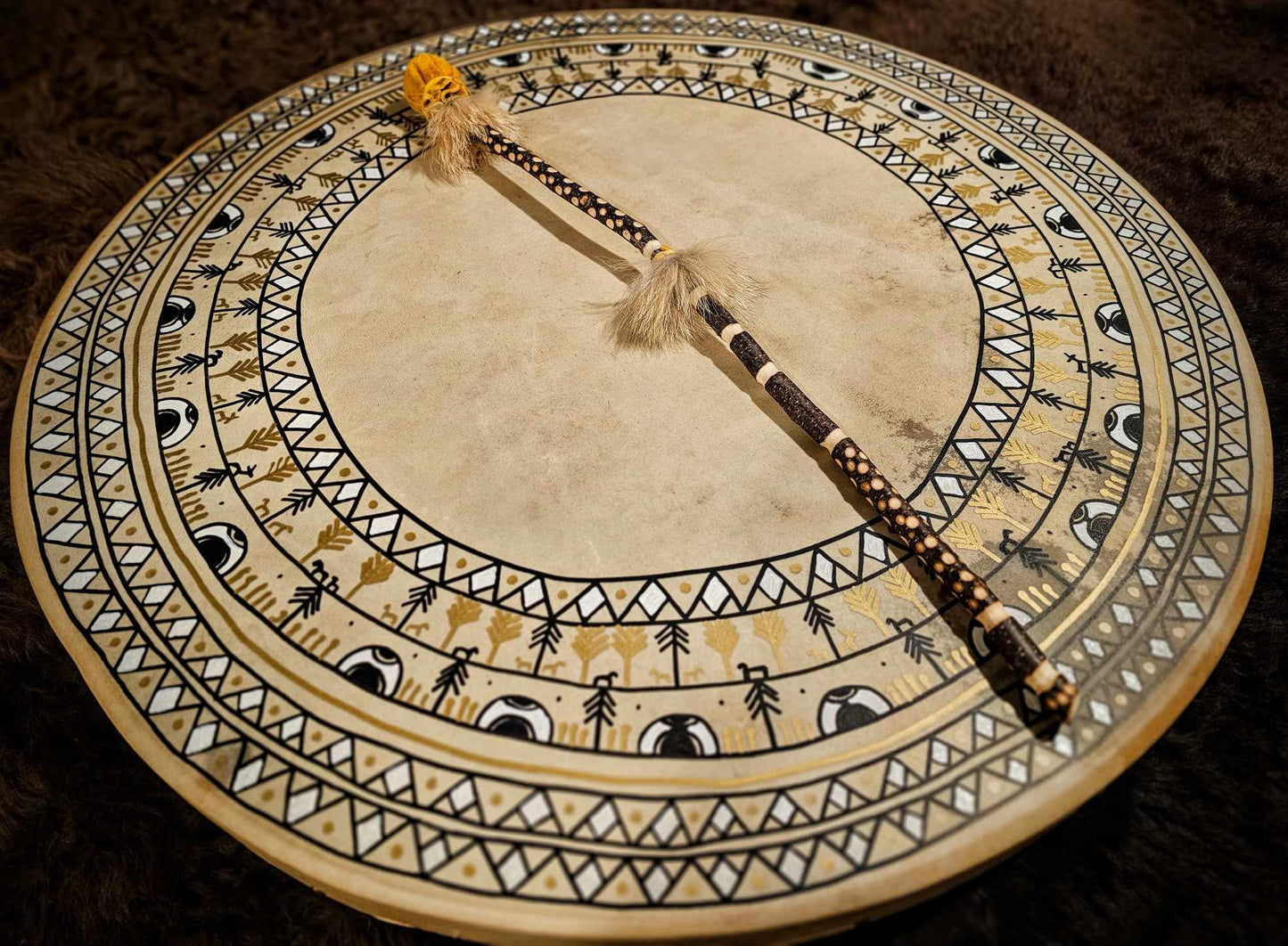 30 Inch Mountain Forest River Village Hand Painted Tunable Drum