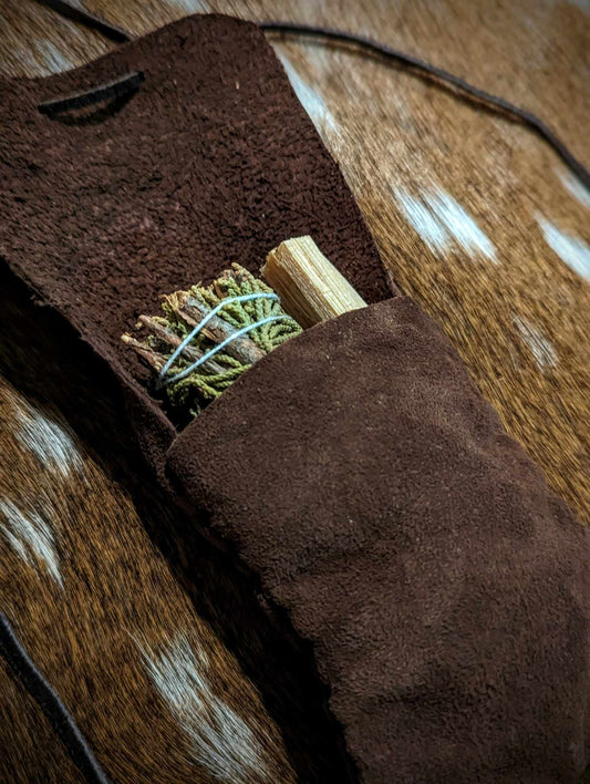 Suede Leather Neck Pouch Medicine Bag With Juniper