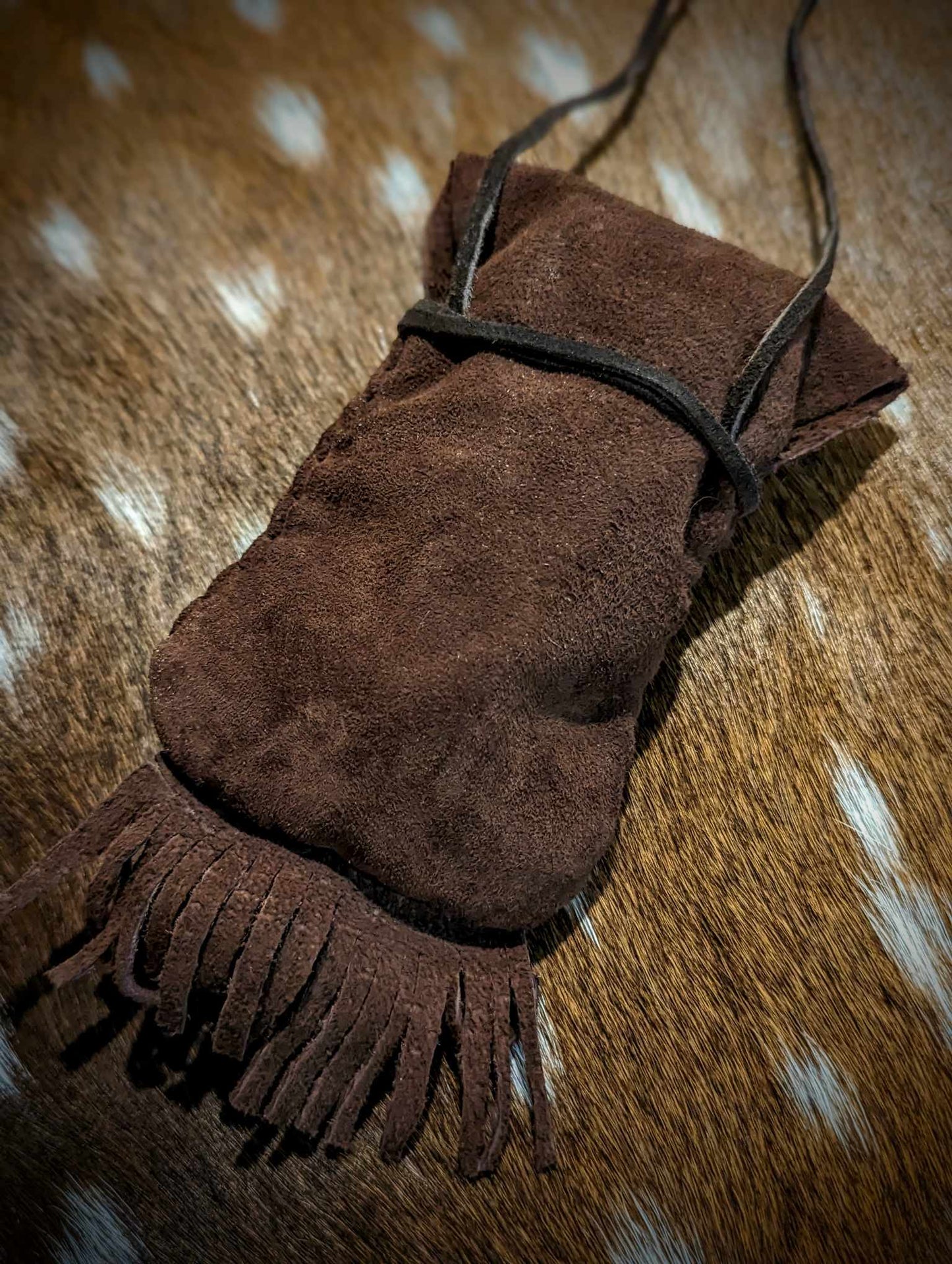 Suede Leather Neck Pouch Medicine Bag With Juniper