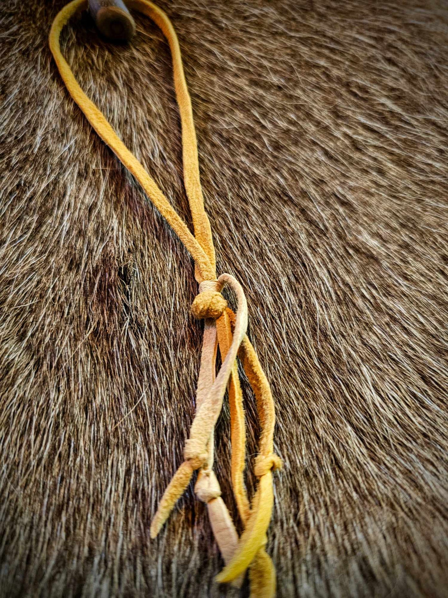 Traditional Ceremonial Stone Club | Bear Hair, Granite, Elk Rawhide, Horse Hair, Brass, Ash Wood Handle