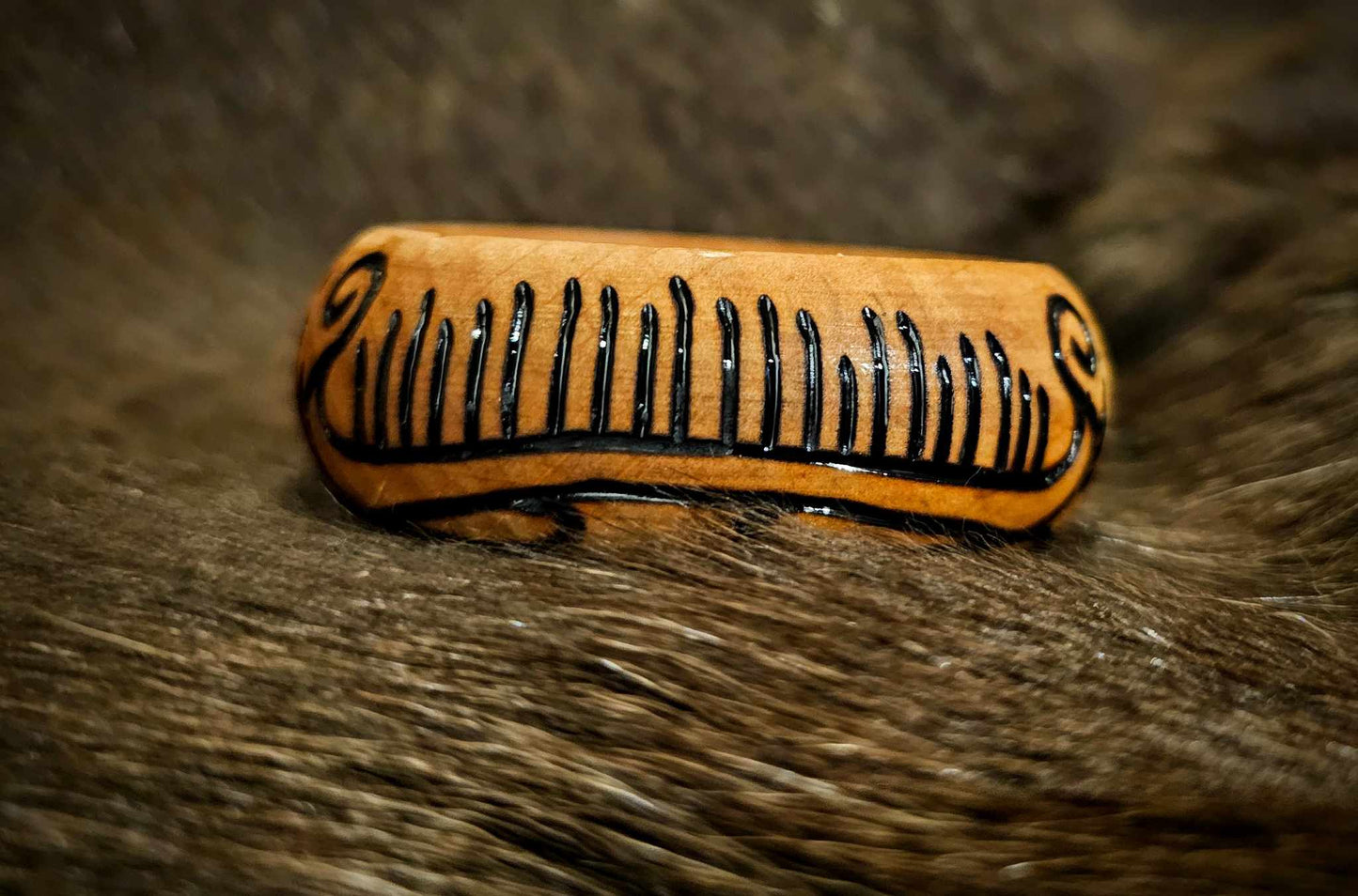 Beechwood Hand Burned Petroglyph Viking Ship And Sunwheel Bracelet