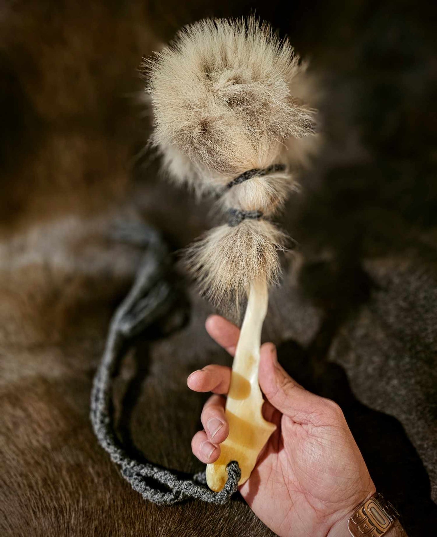 Wolf Fur and Bone Drum Beater Soft Mallet