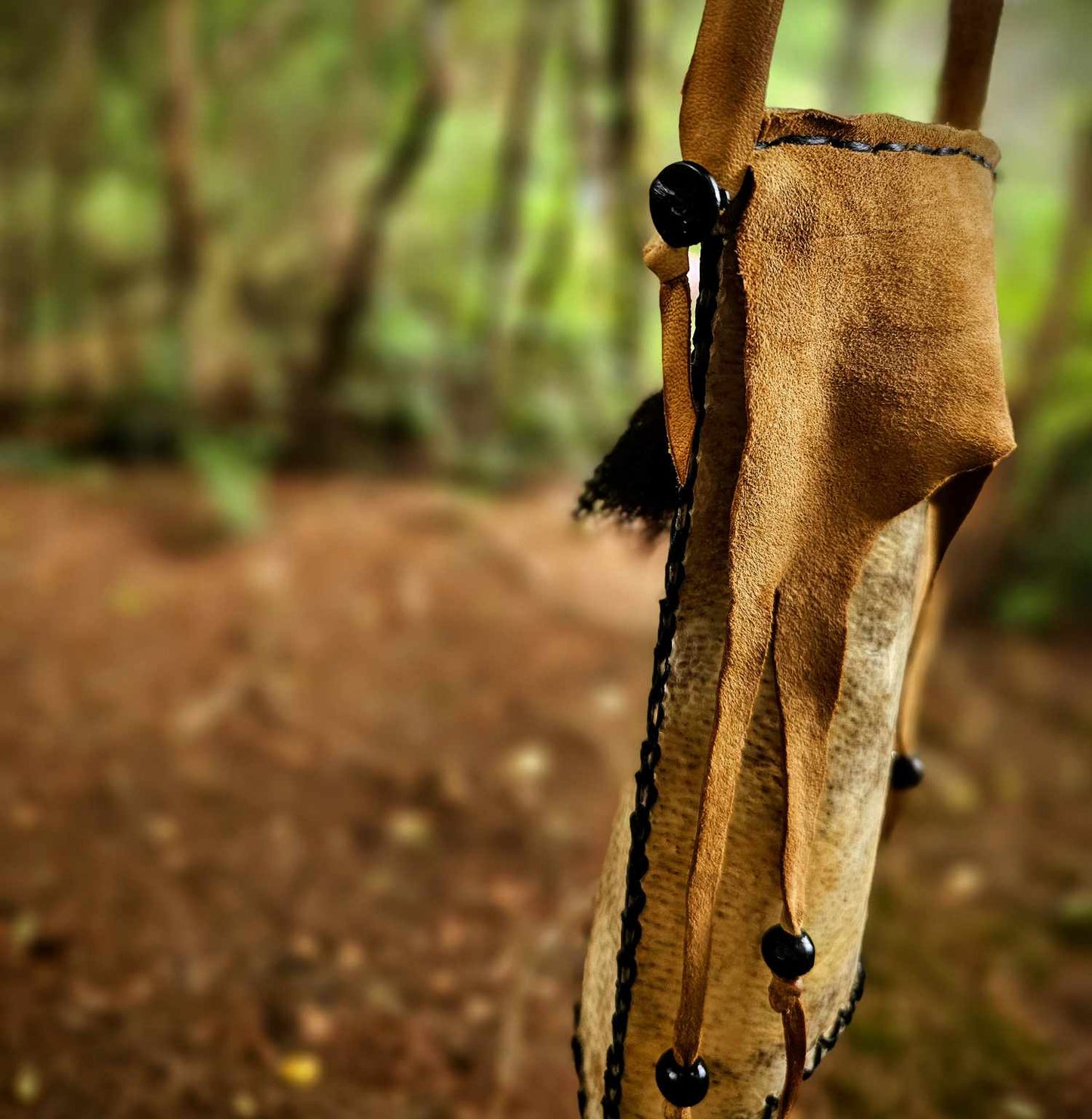 Bear Rawhide Foraging Bag With Buckskin Flap and Buffalo Horn
