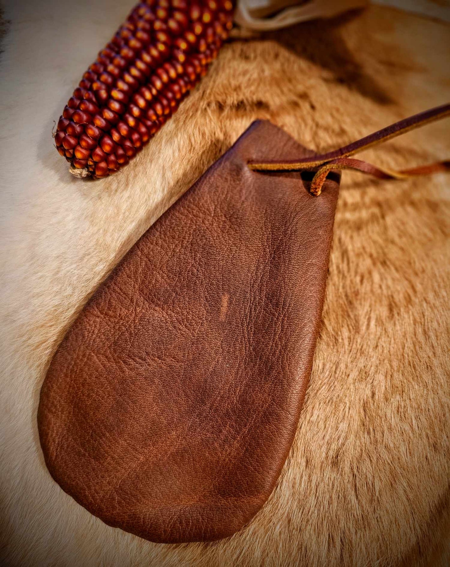 Cowhide Hand Sewn Medicine Bag With Adjustable Cord