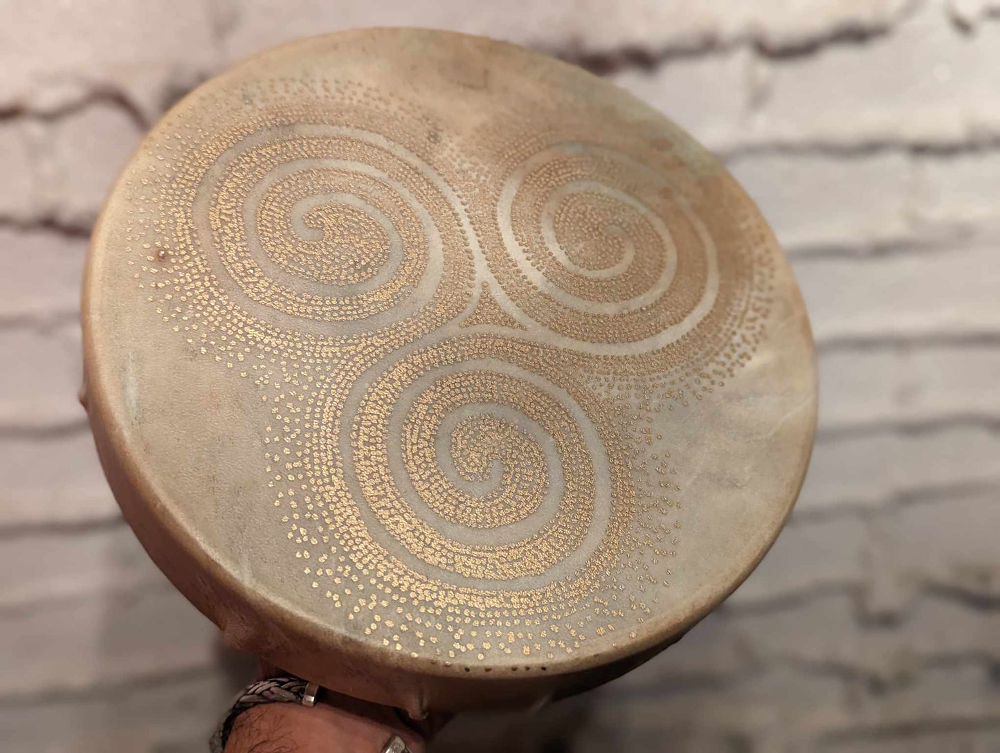 10 Inch Deer Hide Gold Triskelion Hand Drum