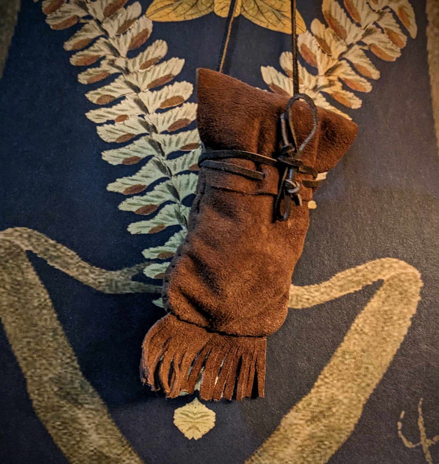 Suede Leather Neck Pouch Medicine Bag With Juniper