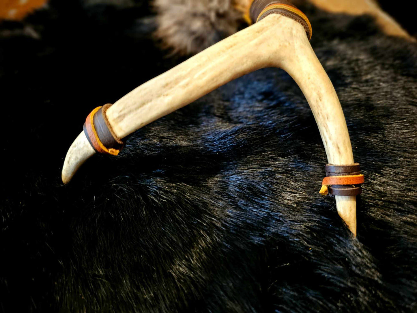 Antler Shed Bison Hide Wolf Fur Rattle