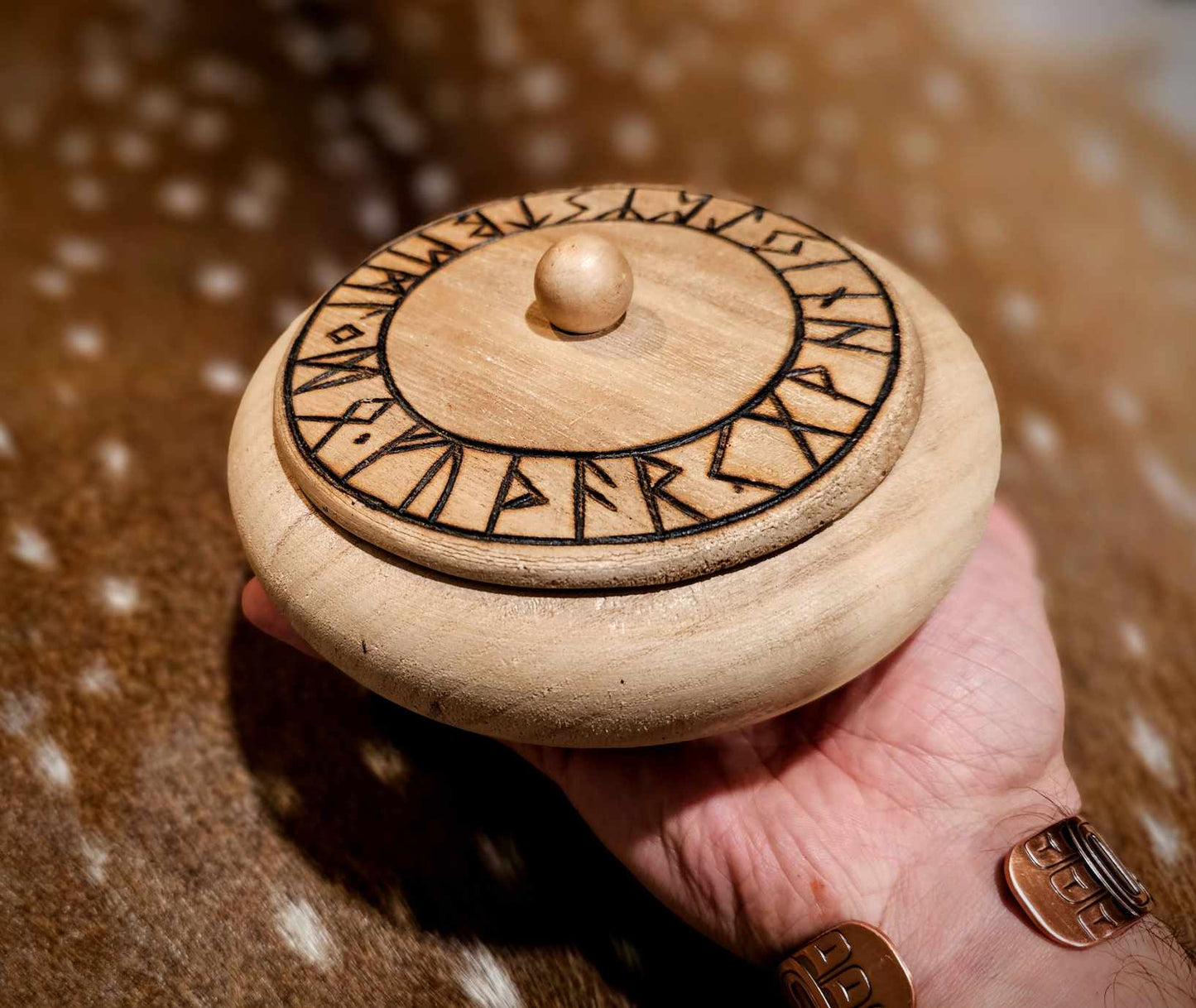 Hand Burned Elder Futhark Bowl With Lid