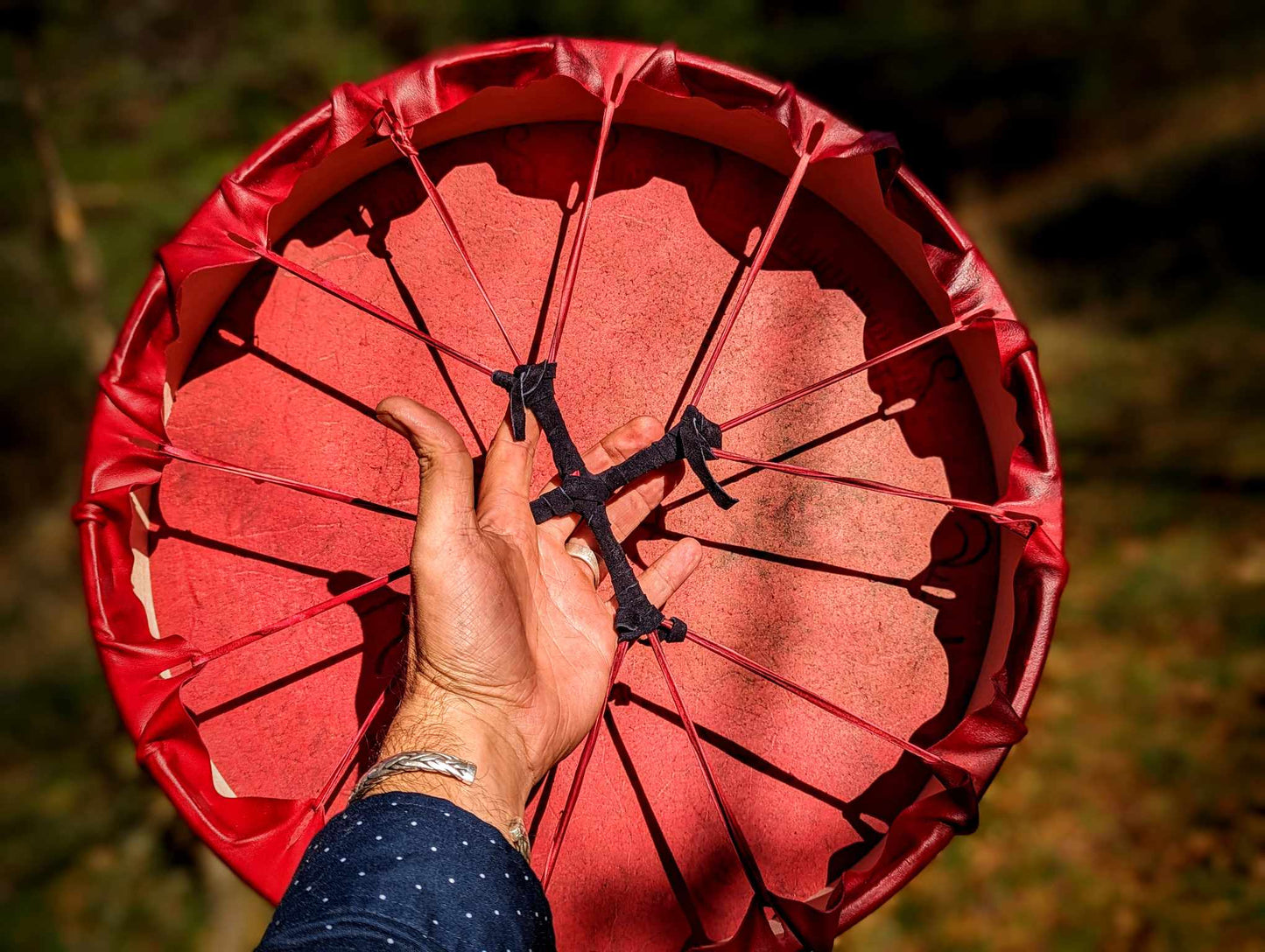 18 Inch Red Deer Hide Shaman Drum | Sailing Under The Blood Moon Hand Painted Viking Ship Art