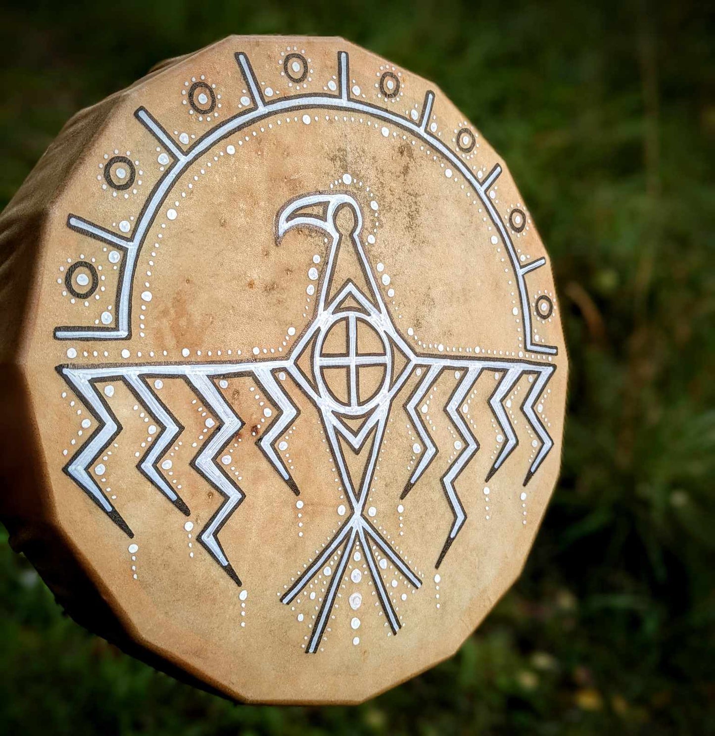 16 Sided 15" Deer Hide Thunderbird Shaman Drum With Beater