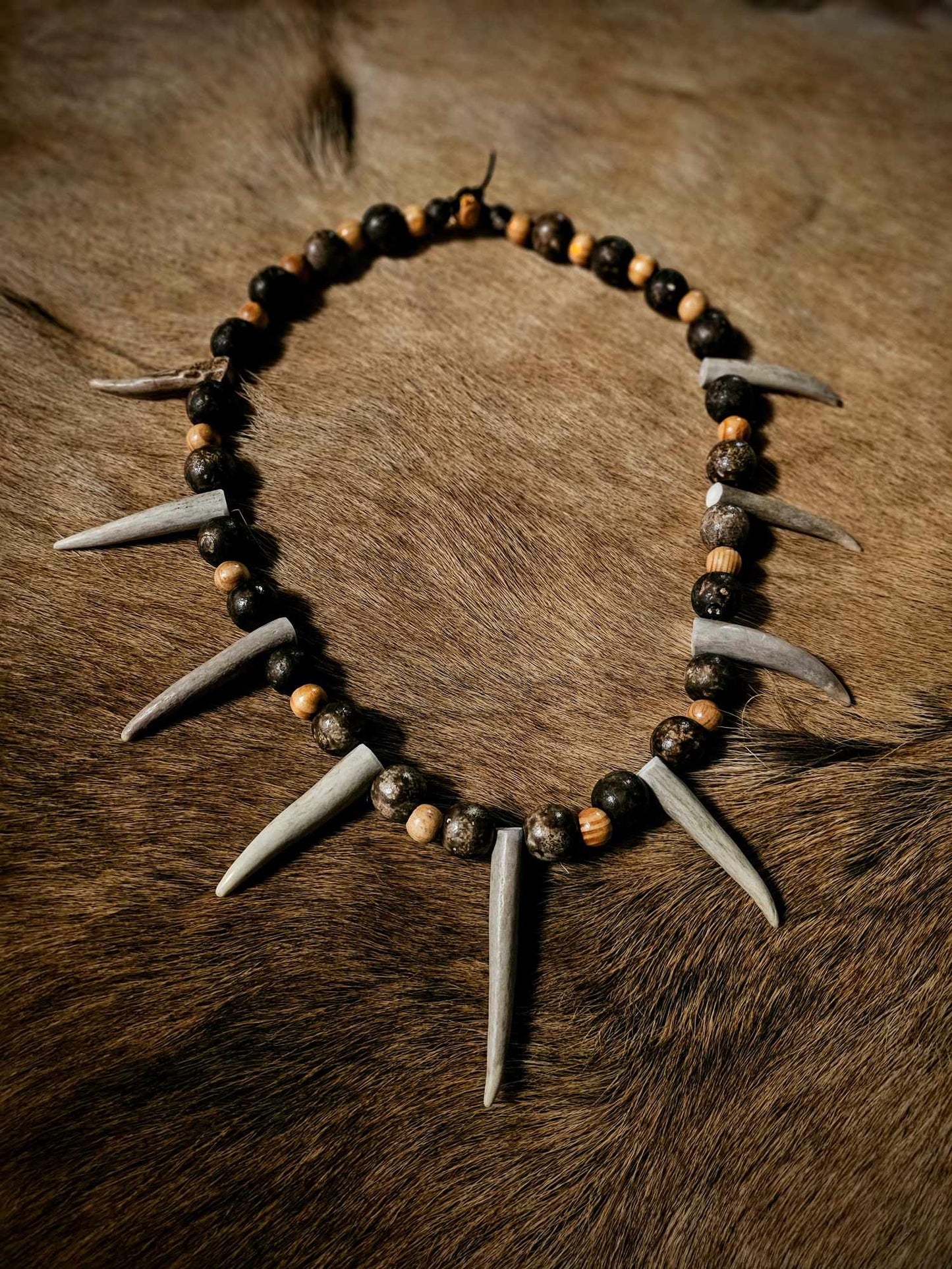 Spirit of the Elk Antler and Wood Bead Necklace