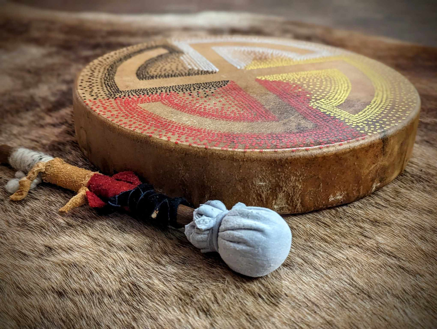 Medicine Wheel Sun Cross 12" Elk Hide Drum With Alder Beater