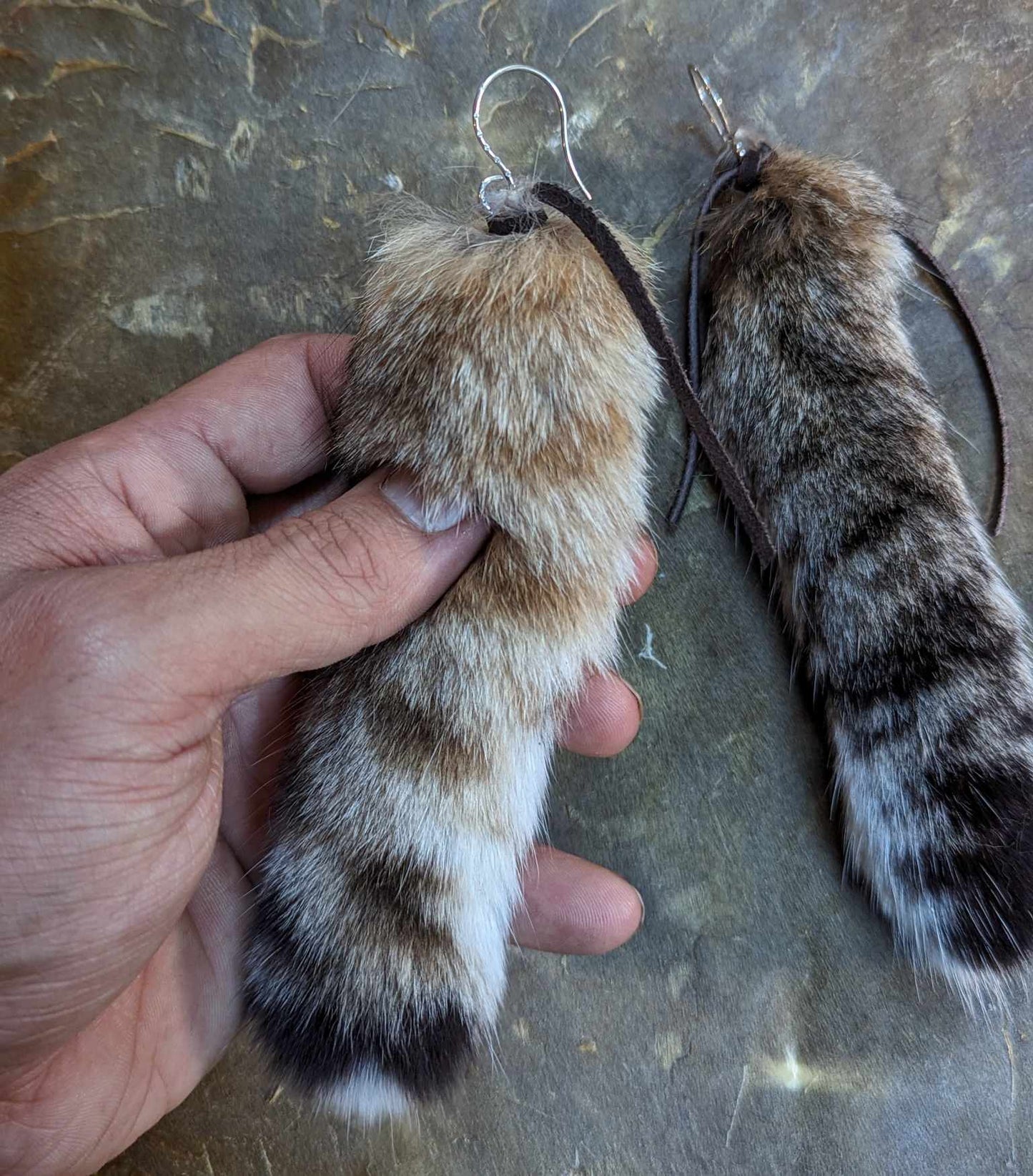 Bobcat Tail Suede Tie Hook Earrings