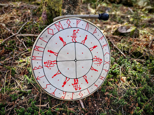 22 Inch Tunable Goat Hide Drum Futhark Runes and Petroglyph Art