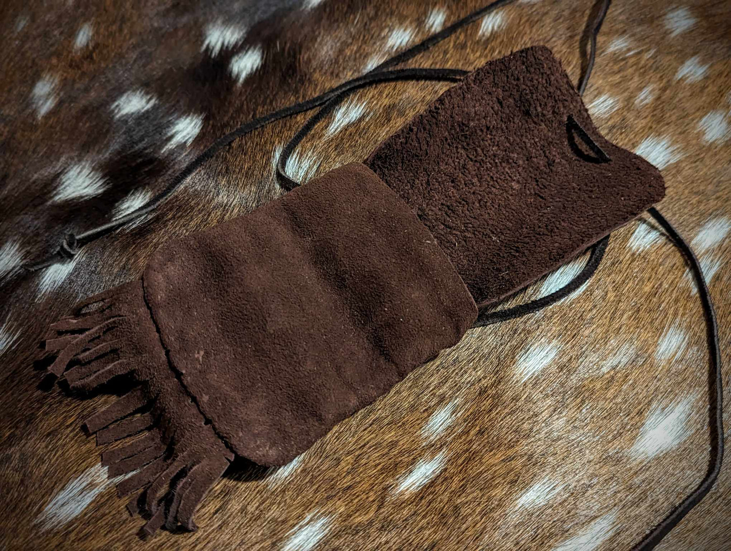 Suede Leather Neck Pouch Medicine Bag With Juniper