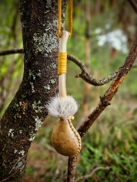 Coyote Bone and Deer Hide Shaman Medicine Rattle With Strap