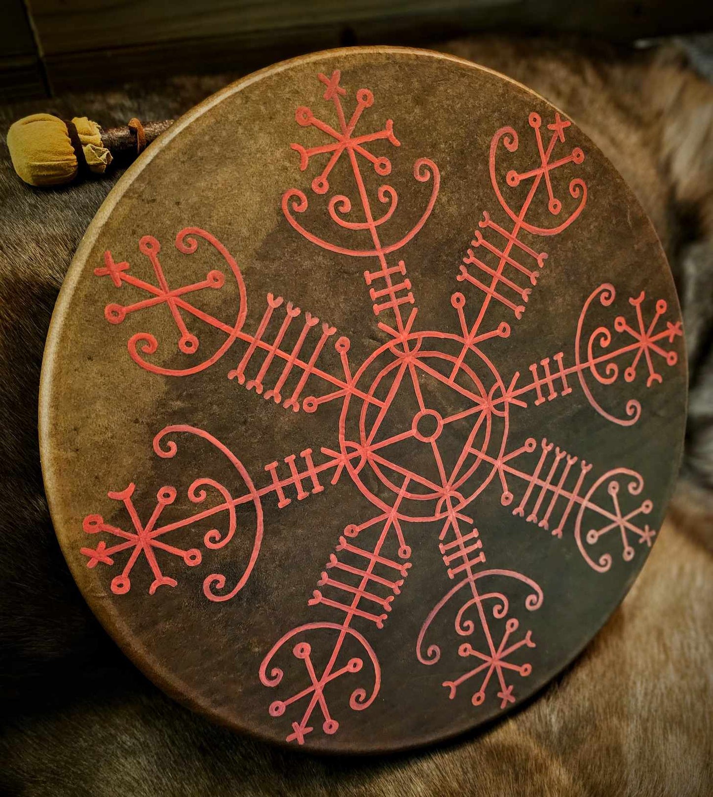 18 Inch Horse Hide Shaman Drum With Hand Painted Spirit Travel Stave