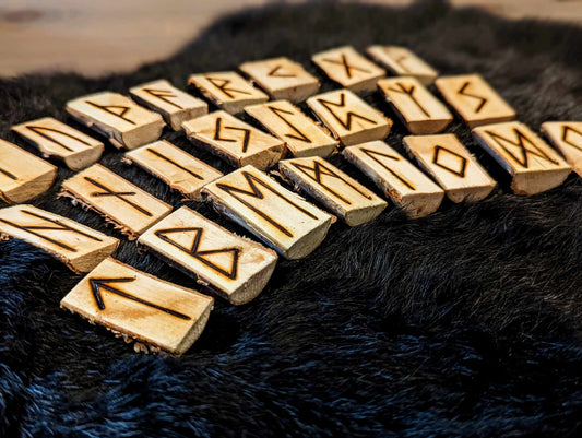 Birch Rune Stick Set Half Moon Wood Elder Futhark Runes