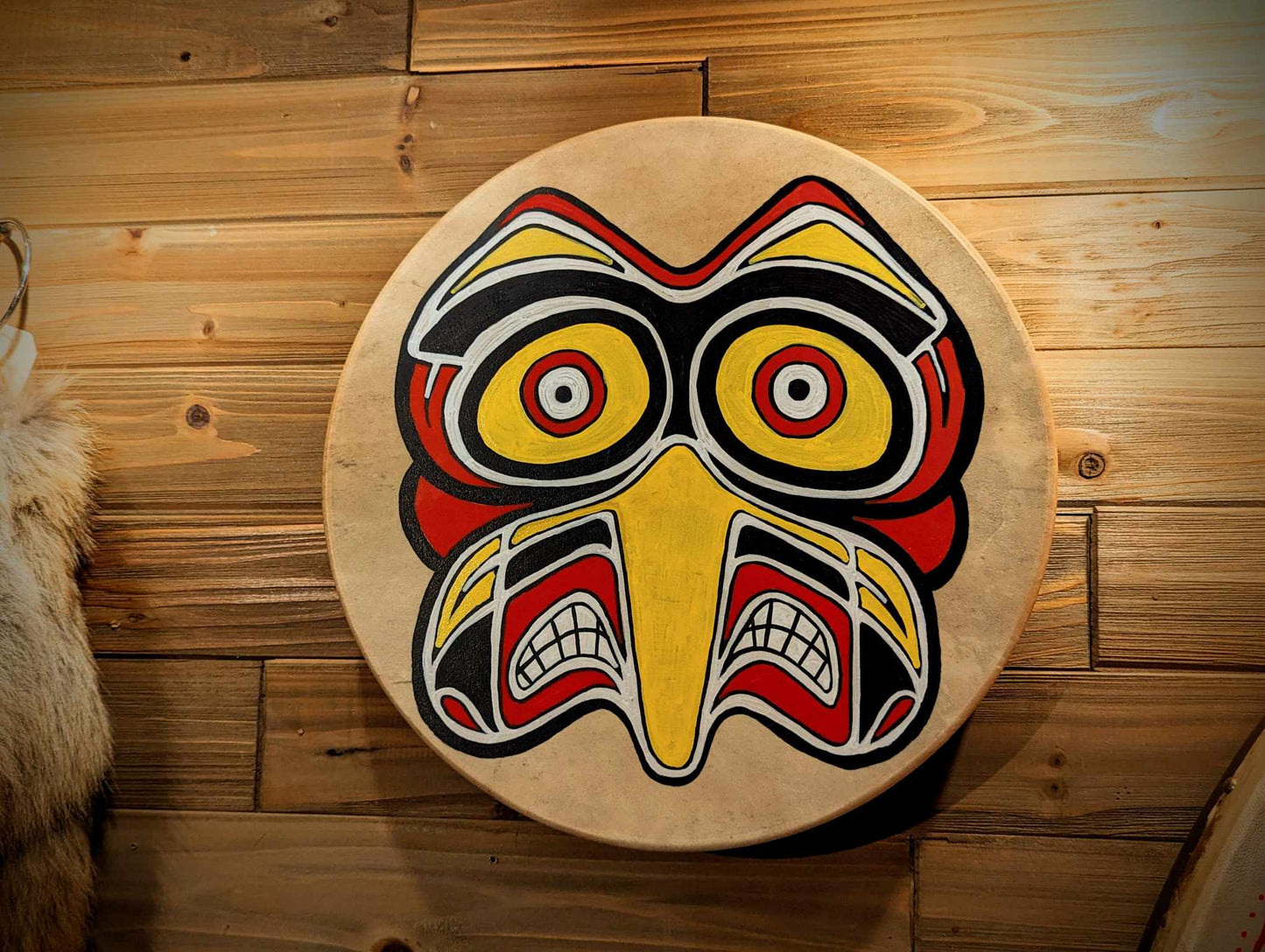 14 Inch Bird Mask Hand Painted Deer Hide Shaman Drum