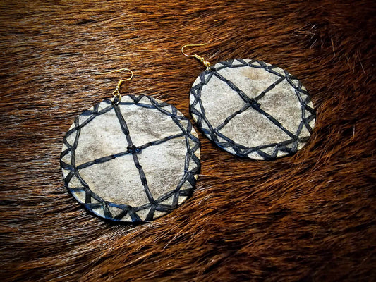 Elk Hide Sun Disc Sinew Threaded Earrings